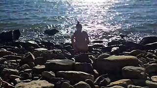 Nudist hotty on horny beach, seduced and deep throated her