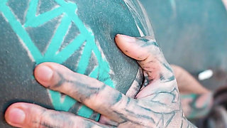 Femdom Catplay Dominatrix Playing with Tattooed Cosplayer with Butt Plug