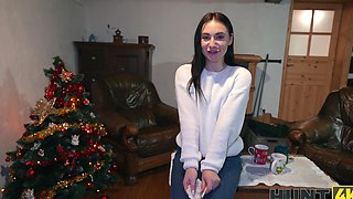 Skinny teen Emma Evans rides cock in reverse cowgirl