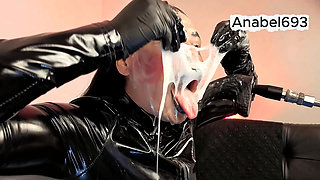 A Demon Dressed in Latex, Latex Gloves, a Latex Suit, and Black Lips, Sensually Sucks Your Cock and Spits Saliva and Semen on Me