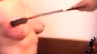 My Dom lashing hard my boobs (German home BDSM)
