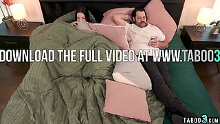Smoking hot brunette housewife Lucy Lotus fucked under the blanket by lover