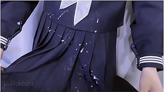 紺セーラーに手コキ服射　ハート２ Cum Onto Sailor School Uniform Part 2