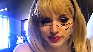 Slutty amateur blonde smoking and jerking dick