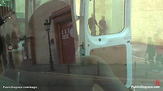 Euro babe fucked in the van in public
