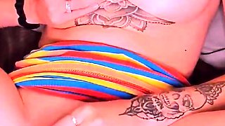 Blonde tight pussy babe solo toy fun in glamour masturbation