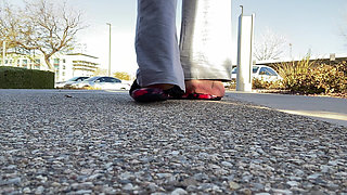 Tanfeets Outside Public Slipper Tease with Natural Nails