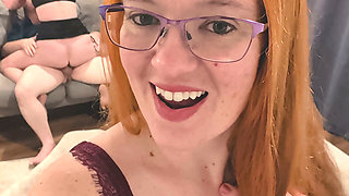 Cuckquean Selfie - Redhead Cuckold Wife Films Husband Fuck Blonde in Doggy