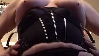 Sexy Black Basque Strip in Holdup Stockings