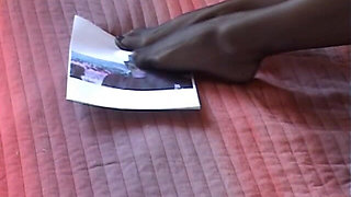 Retro - Putting Seamed Pantyhose on and Stroking Fan's Pic
