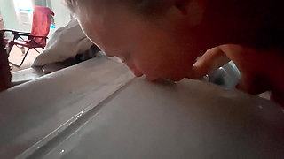 Piss Queen Shallows His Urine off Kitchen Counter