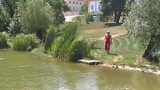 Blonde bitch spied on while pissing outdoors