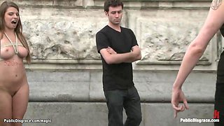 Beautiful busty babe naked in public