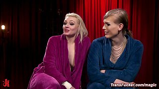 Blindfolded maid is punished by tranny