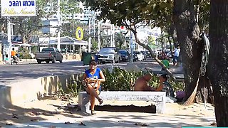 Big natural tits Thai teen beach pick up