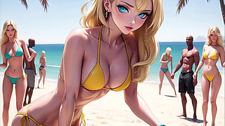 Anime Sexy DJ on the Beach Synthwave Retrowave