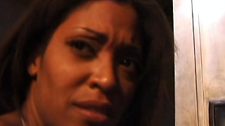 Ebony babe gets whipped while gagged and bound