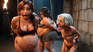 Weak Trio: Pregnant, SSBBW and Granny Tied up in Bondage Cell