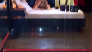 Submissive girl in glasses takes his cock on all fours, sweating bullets