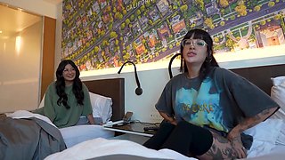 GF And Stepsis Double Team Me In Wild Threesome With Double Blowjob