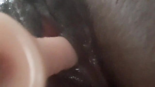 Closeup Fucking My Black Pussy with White Didlo