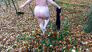 She Have to Strip Naked in the Woods - Then Getting Hard Pussy Beating