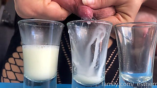 Filling Three Glasses with Fresh Breast Milk From My Full Breasts