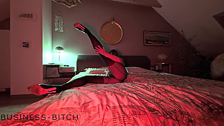 hot secretary in sexy pantyhose, grey silk top and high heels rides boss cock for cum in nylon - business-bitch