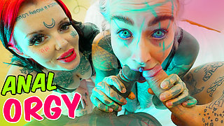 POV ANAL Addicted TATTOO girls wrecked in Foursome - Facials ATM