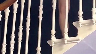 Nude late night walk about in hotel stairway