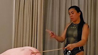 Dominafire Pegging and Caning Tied up Slave