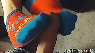 Hot Little Footjob - Pink & Blue Ankle Socks Sockjob - Cum On Socks