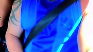 No Shame! Natzinha Flashing Her Tits in Traffic and Rubbing Herself.