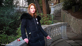 Absolutely Stunning Lady Is Smoking 120mm Saratoga Cigarette in the Park