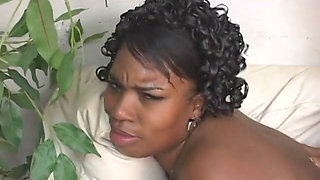 Ebony honey with juicy tits rides black cock reverse cowgirl
