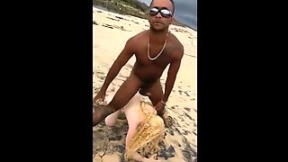 Interracial Threesome on the Beach - Amateur Doggy Style