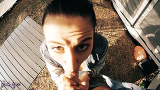 Cheating Tourist Sucked Stranger in a Tent for Help - Mouthful of Cum and Oral Creampie - Black Lynn