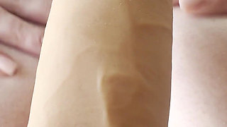 Blonde MILF Big Oiled Tits Nipple Play Sloppy Dildo Blowjob and Cum in Mouth