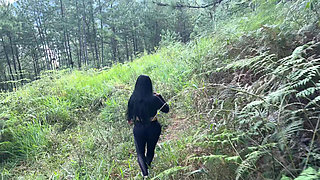 I went for a walk in the woods with my girlfriend and her friend sucks my cock Takes out my milk