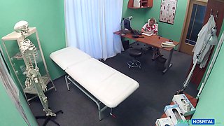 Blonda nurse in total uniform bangs her latest patient - faux hospital