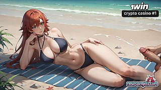 Muscular man drills blue-haired cockslut on sun-kissed beach, sweat and saltwater mixing as they lose themselves in hard-core XXX porn.