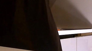 Hot and Horny Sexy Long Brunette Wife in Black Fishnet Stockings Takes Her Lace Panties off to Flash Pussy and Ass