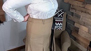 Classy Redhead 50S Secretary or Teacher Outfit Dressing From Girdle and Stockings - Heels, Dress, Blouse, and No Panties