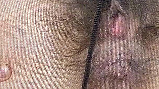 Open Wet Bush and Hairy Ass in Pantyhose (close-up) Facesitting POV
