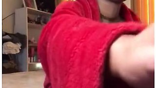 Red robe and bare skin
