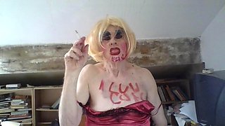 Sissy Slut Sarah Millward Humiliates Crossdresser Femboy Whore by Smoking, Body Writing, Fingering Her