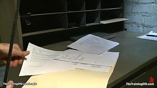 Trapped neck in table trainee caned