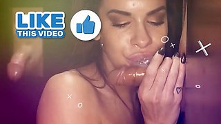 GLORYHOLE SECRETS - Big Tit Abi James Gulps Stranger Loads First Gloryhole