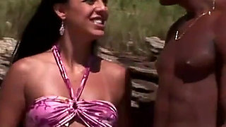 Big ass brunette pleasured with a hard BBC outdoor