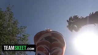 Teamskeet - pretty thick lady juggles her pink cunt on successful stud and makes him sperm on her Big Ass